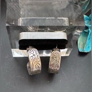 Brighton Vintage Half Hoop Earrings  Silver with etched design